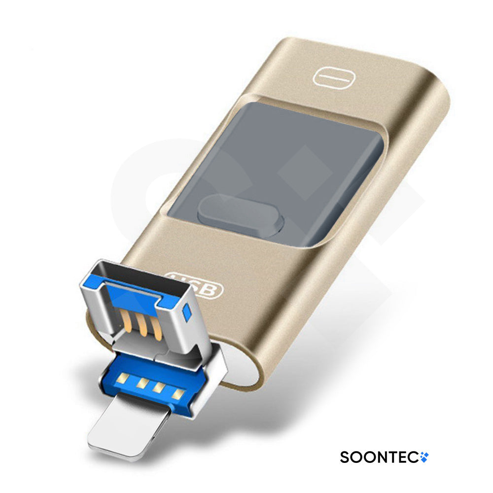 SOONTEC 128 GB 3.0 USB-Stick Memory Stick 3 in 1 USB-C / USB / Lightning für iPhone (Gold)
