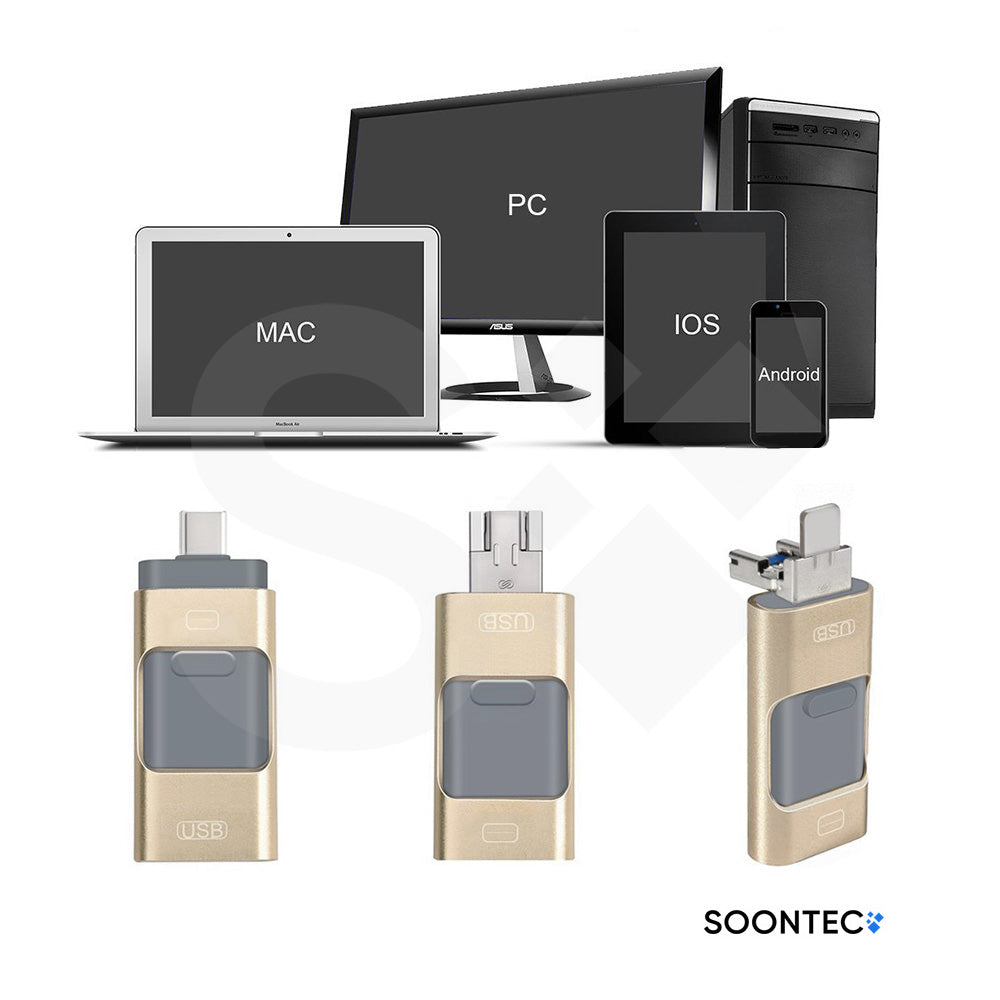 SOONTEC 128 GB 3.0 USB-Stick Memory Stick 3 in 1 USB-C / USB / Lightning für iPhone (Gold)