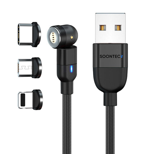Magnet Ladekabel Datenkabel drehbar 360° 180° 3 in 1 Stecker Micro USB/ USB-C/ Lightning