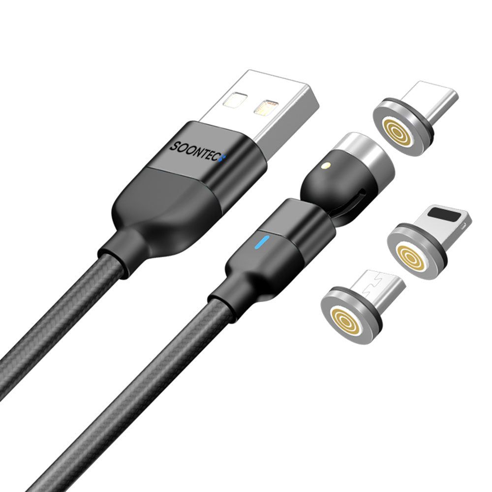 Magnet Ladekabel Datenkabel drehbar 360° 180° 3 in 1 Stecker Micro USB/ USB-C/ Lightning