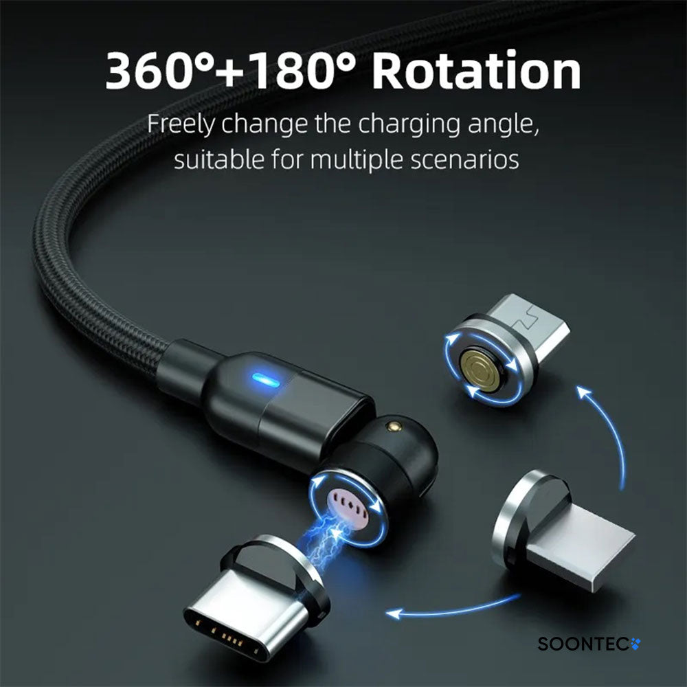 Magnet Ladekabel Datenkabel drehbar 360° 180° 3 in 1 Stecker Micro USB/ USB-C/ Lightning