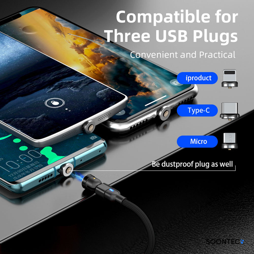 Magnet Ladekabel Datenkabel drehbar 360° 180° 3 in 1 Stecker Micro USB/ USB-C/ Lightning