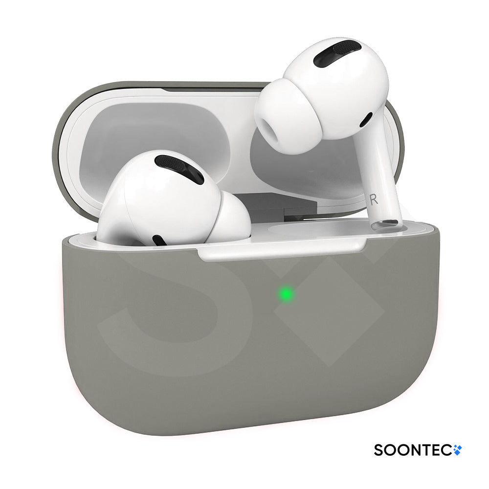 SOONTEC Silikon-Schutzhüllen für Apple AirPods Pro 1 & 2, mit präzisen Aussparungen für Lautsprecher, USB-C/Lightning-Ladeanschluss und sichtbarer Front-LED grau