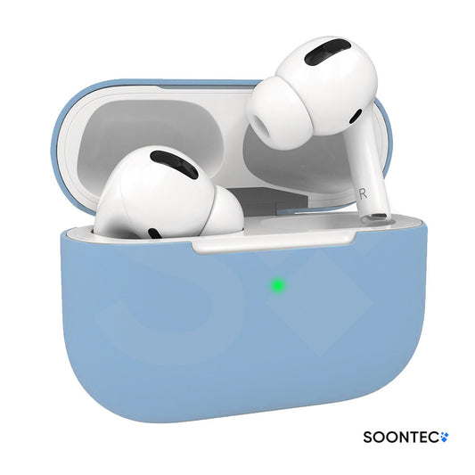 SOONTEC Silikon-Schutzhüllen für Apple AirPods Pro 1 & 2, mit präzisen Aussparungen für Lautsprecher, USB-C/Lightning-Ladeanschluss und sichtbarer Front-LED himmelblau