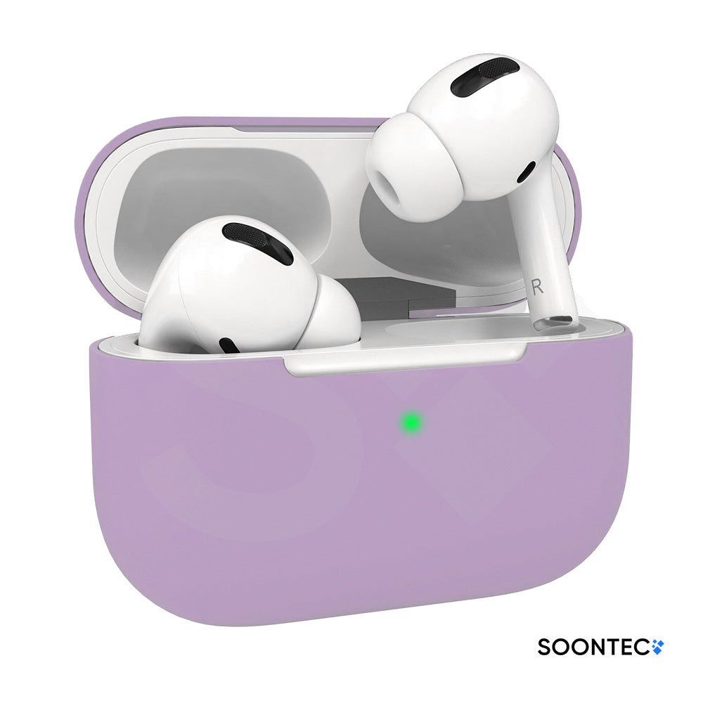 SOONTEC Silikon-Schutzhüllen für Apple AirPods Pro 1 & 2, mit präzisen Aussparungen für Lautsprecher, USB-C/Lightning-Ladeanschluss und sichtbarer Front-LED lila