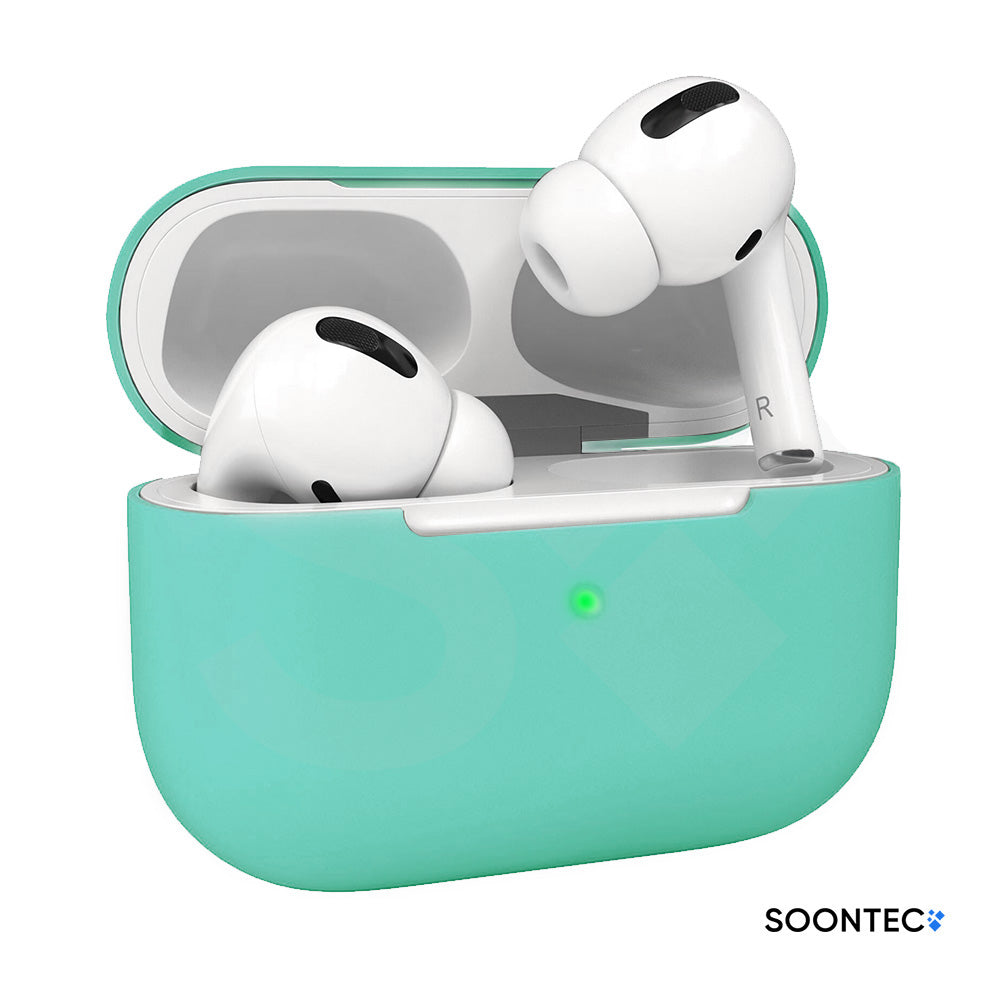 SOONTEC Silikon-Schutzhüllen für Apple AirPods Pro 1 & 2, mit präzisen Aussparungen für Lautsprecher, USB-C/Lightning-Ladeanschluss und sichtbarer Front-LED minzgrün