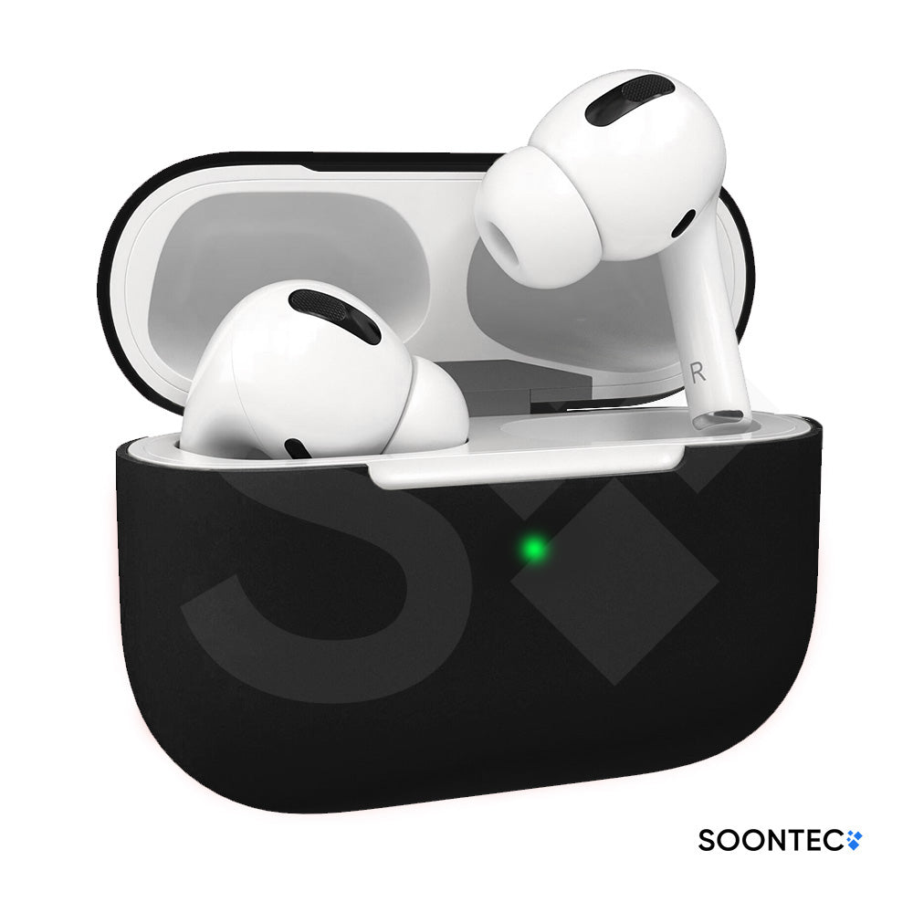 SOONTEC Silikon-Schutzhüllen für Apple AirPods Pro 1 & 2, mit präzisen Aussparungen für Lautsprecher, USB-C/Lightning-Ladeanschluss und sichtbarer Front-LED schwarz