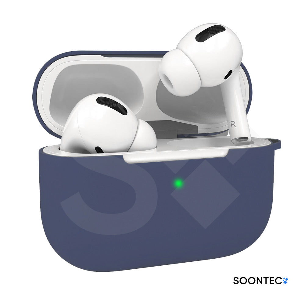 SOONTEC Silikon-Schutzhüllen für Apple AirPods Pro 1 & 2 in 8 Farben, inklusive Karabiner-Ring, mit präzisen Aussparungen für Lautsprecher, USB-C/Lightning-Ladeanschluss und sichtbarer Front-LED blau