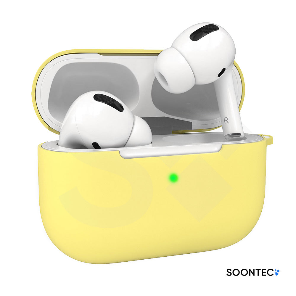 SOONTEC Silikon-Schutzhüllen für Apple AirPods Pro 1 & 2 i, inklusive Karabiner-Ring, mit präzisen Aussparungen für Lautsprecher, USB-C/Lightning-Ladeanschluss und sichtbarer Front-LED gelb