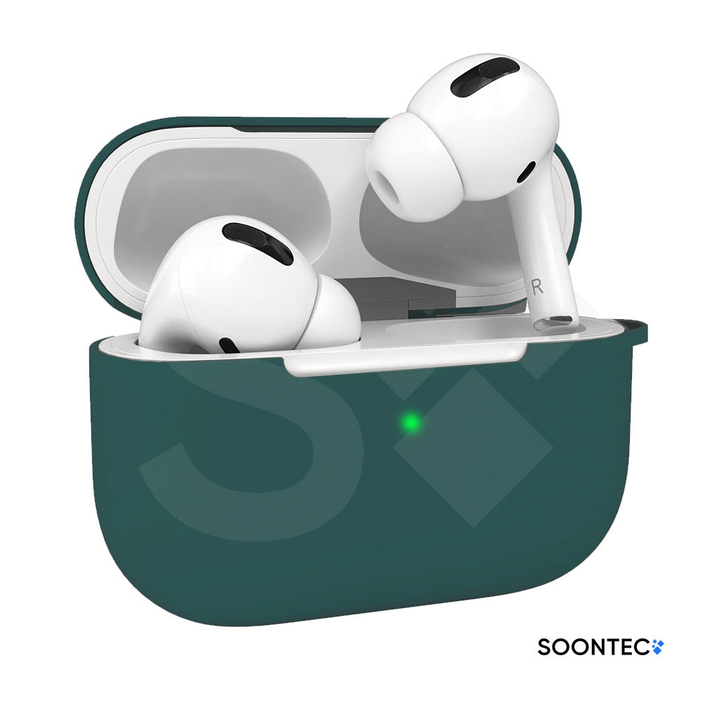 SOONTEC Silikon-Schutzhüllen für Apple AirPods Pro 1 & 2 i, inklusive Karabiner-Ring, mit präzisen Aussparungen für Lautsprecher, USB-C/Lightning-Ladeanschluss und sichtbarer Front-LED grün