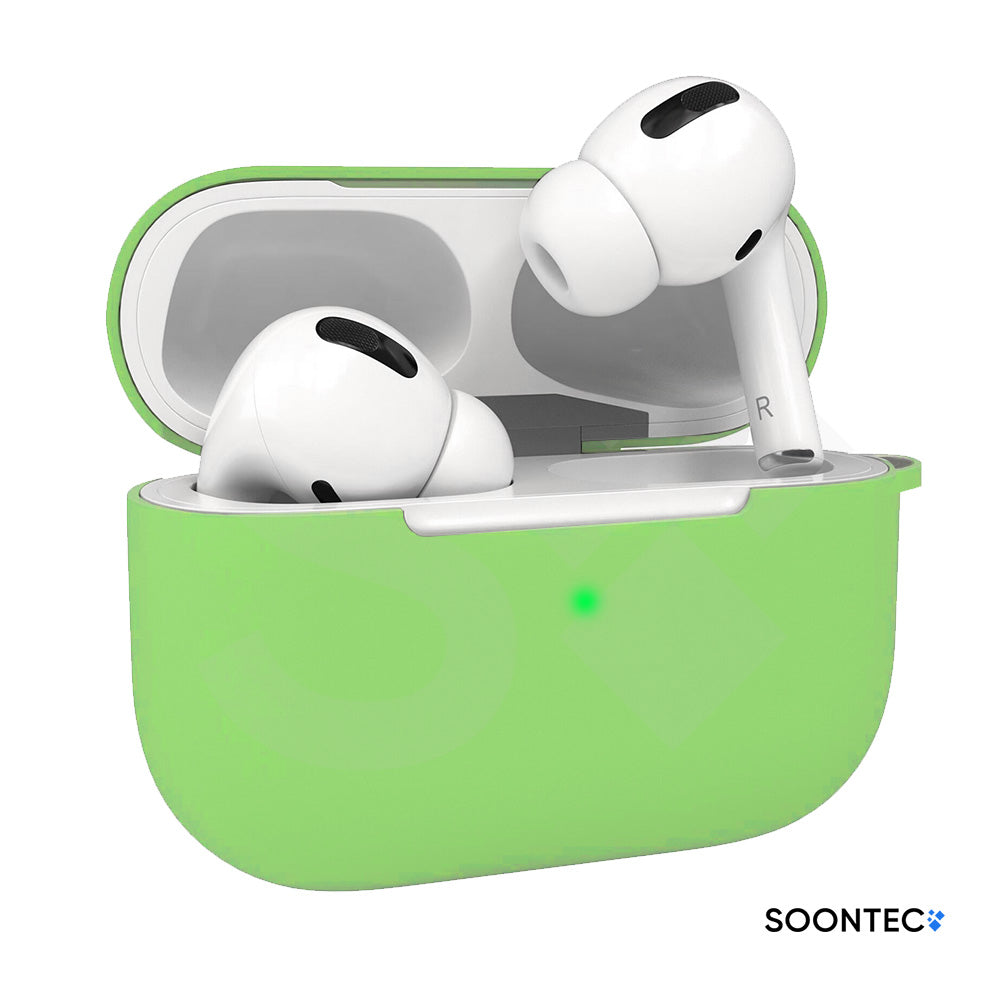 SOONTEC Silikon-Schutzhüllen für Apple AirPods Pro 1 & 2 i, inklusive Karabiner-Ring, mit präzisen Aussparungen für Lautsprecher, USB-C/Lightning-Ladeanschluss und sichtbarer Front-LED hellgrün