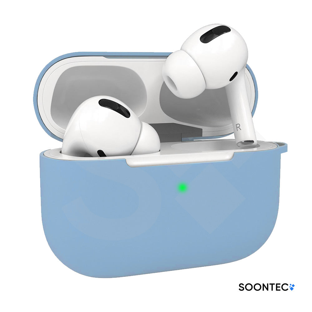SOONTEC Silikon-Schutzhüllen für Apple AirPods Pro 1 & 2 i, inklusive Karabiner-Ring, mit präzisen Aussparungen für Lautsprecher, USB-C/Lightning-Ladeanschluss und sichtbarer Front-LED himmelblau