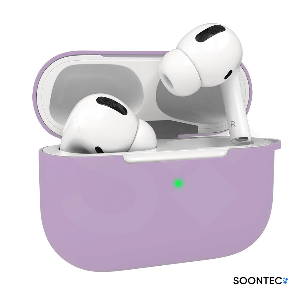 SOONTEC Silikon-Schutzhüllen für Apple AirPods Pro 1 & 2 i, inklusive Karabiner-Ring, mit präzisen Aussparungen für Lautsprecher, USB-C/Lightning-Ladeanschluss und sichtbarer Front-LED lila