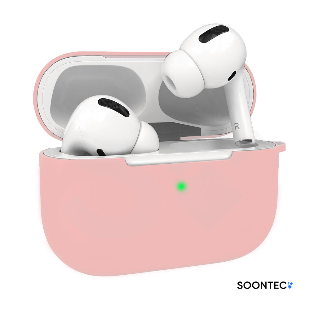 SOONTEC Silikon-Schutzhüllen für Apple AirPods Pro 1 & 2 i, inklusive Karabiner-Ring, mit präzisen Aussparungen für Lautsprecher, USB-C/Lightning-Ladeanschluss und sichtbarer Front-LED rosa