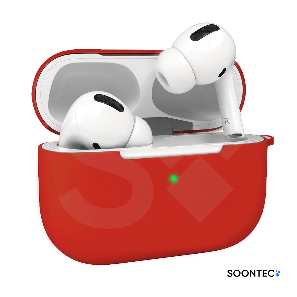 SOONTEC Silikon-Schutzhüllen für Apple AirPods Pro 1 & 2 i, inklusive Karabiner-Ring, mit präzisen Aussparungen für Lautsprecher, USB-C/Lightning-Ladeanschluss und sichtbarer Front-LED rot