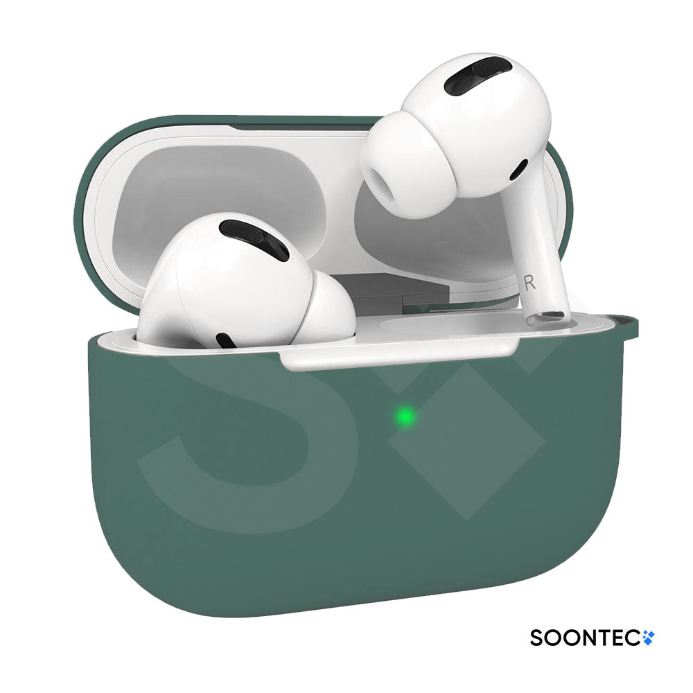 SOONTEC Silikon-Schutzhüllen für Apple AirPods Pro 1 & 2 i, inklusive Karabiner-Ring, mit präzisen Aussparungen für Lautsprecher, USB-C/Lightning-Ladeanschluss und sichtbarer Front-LED Tannengrün