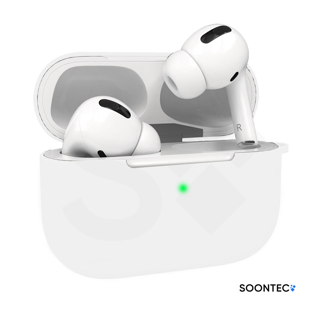 SOONTEC Silikon-Schutzhüllen für Apple AirPods Pro 1 & 2 i, inklusive Karabiner-Ring, mit präzisen Aussparungen für Lautsprecher, USB-C/Lightning-Ladeanschluss und sichtbarer Front-LED weiss