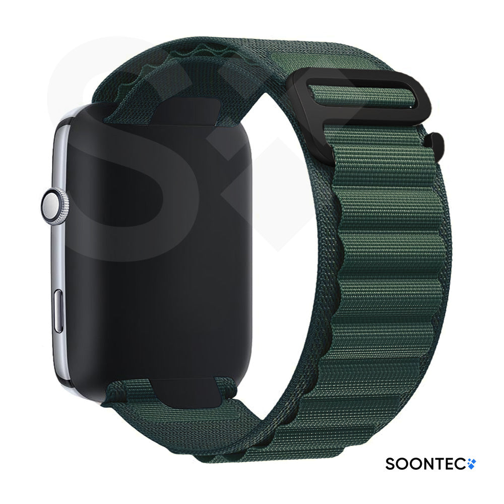 SOONTEC-Nylon-Loop-Armband-Apple-Watch-Ultra-Alpine-Look-Schwarze-G-Hook-Outdoor-Zweilagig-Gewebe-in-Atlantikgrün