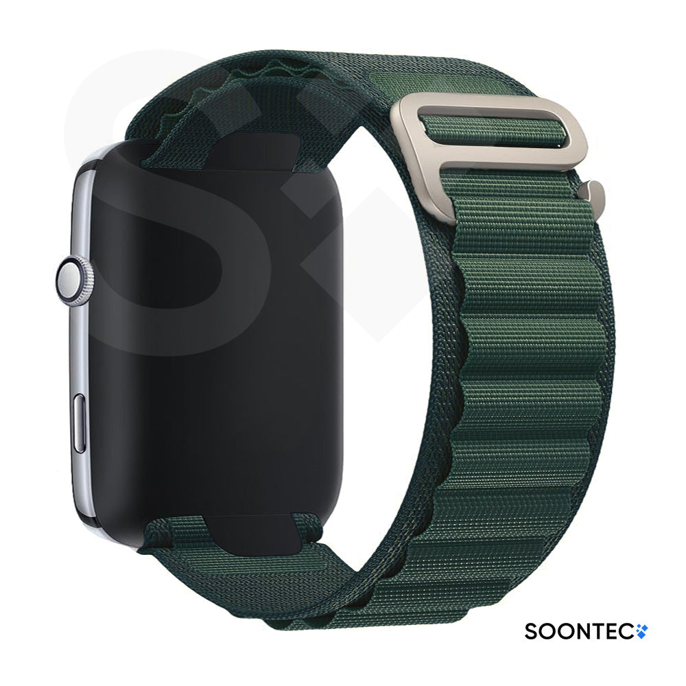 SOONTEC-Nylon-Loop-Armband-Apple-Watch-Ultra-Alpine-Look-Titan-Silber-G-Hook-Outdoor-Zweilagig-Gewebe-in-Atlantikgrün