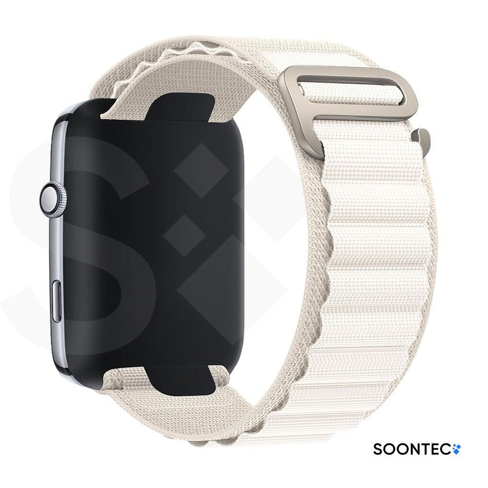 SOONTEC-Nylon-Loop-Armband-Apple-Watch-Ultra-Alpine-Look-Titan-Silber-G-Hook-Outdoor-Zweilagig-Gewebe-in-Cremaweiß
