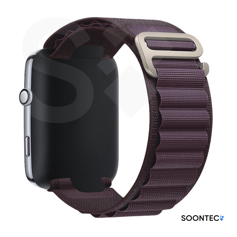 SOONTEC-Nylon-Loop-Armband-Apple-Watch-Ultra-Alpine-Look-Titan-Silber-G-Hook-Outdoor-Zweilagig-Gewebe-in-Dunkelvolet