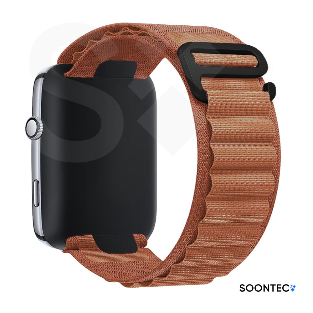 SOONTEC-Nylon-Loop-Armband-Apple-Watch-Ultra-Alpine-Look-Titan-Silber-Outdoor-Zweilagig-Gewebe-in-Kupferorange