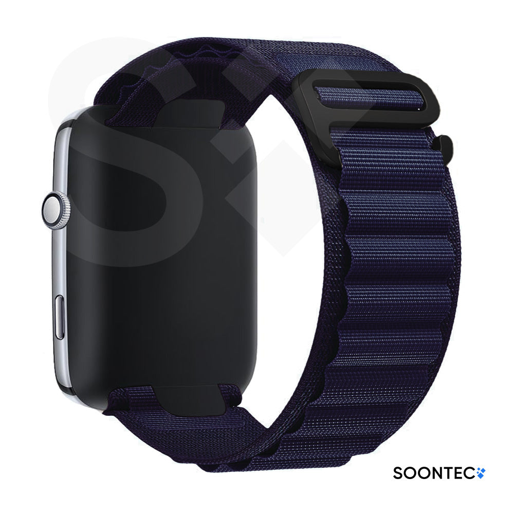 SOONTEC-Nylon-Loop-Armband-Apple-Watch-Ultra-Alpine-Look-Titan-Silber-Outdoor-Zweilagig-Gewebe-in-Marineblau
