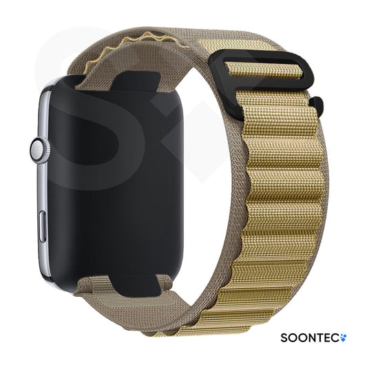 SOONTEC-Nylon-Loop-Armband-Apple-Watch-Ultra-Alpine-Look-Titan-Silber-Outdoor-Zweilagig-Gewebe-in-Ockergelb