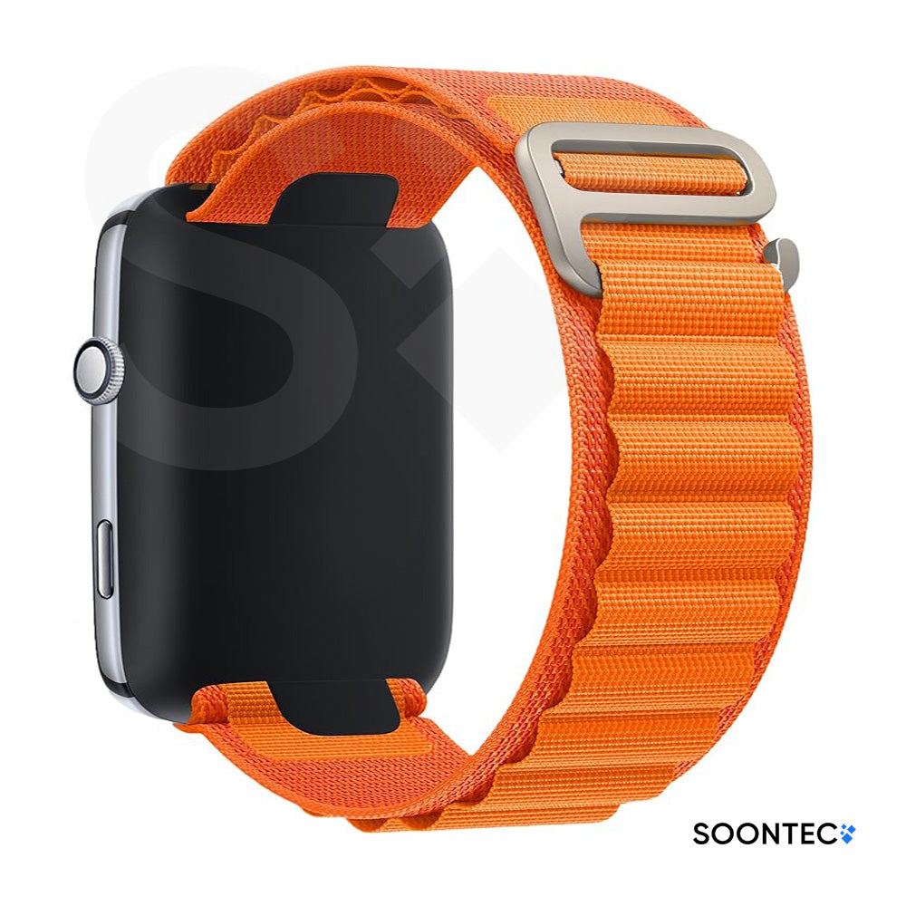 SOONTEC-Nylon-Loop-Armband-Apple-Watch-Ultra-Alpine-Look-Titan-Silber-G-Hook-Outdoor-Zweilagig-Gewebe-in-Orange