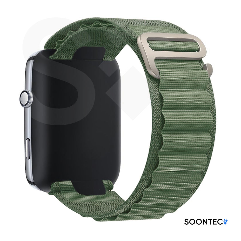 SOONTEC-Nylon-Loop-Armband-Apple-Watch-Ultra-Alpine-Look-Titan-Silber-G-Hook-Outdoor-Zweilagig-Gewebe-in-Rosmaringrün