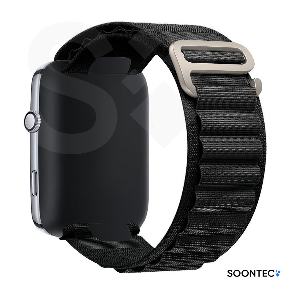 SOONTEC-Nylon-Loop-Armband-Apple-Watch-Ultra-Alpine-Look-Titan-Silber-G-Hook-Outdoor-Zweilagig-Gewebe-in-Schwarz