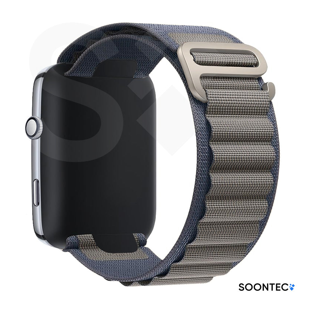 SOONTEC-Nylon-Loop-Armband-Apple-Watch-Ultra-Alpine-Look-Titan-Silber-G-Hook-Outdoor-Zweilagig-Gewebe-in-Blaugrau