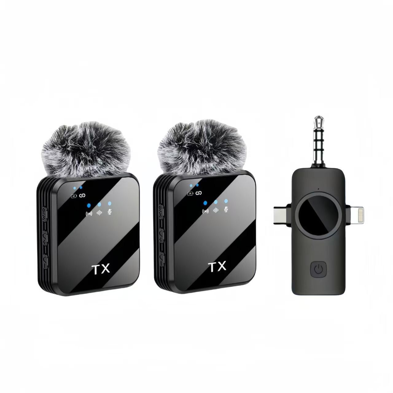 SOONTEC F11 3-in-1 Wireless Lavalier Mikrofon Set mit Empfänger und zwei Sendern für Smartphone und Kamera.