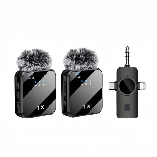 SOONTEC F11 3-in-1 Wireless Lavalier Mikrofon Set mit Empfänger und zwei Sendern für Smartphone und Kamera.