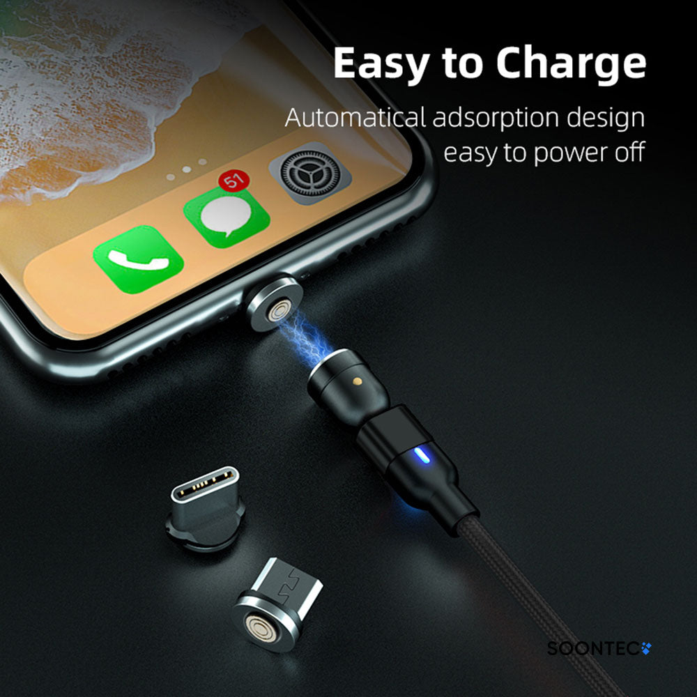 Magnet Ladekabel Datenkabel drehbar 360° 180° 3 in 1 Stecker Micro USB/ USB-C/ Lightning