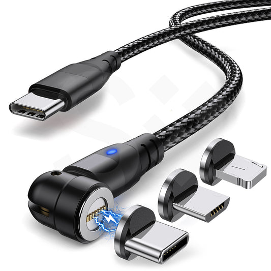 SOONTEC 3-in-1 Magnet-Ladekabel 60W mit USB-C, Lightning und Micro-USB Adaptern in Schwarz