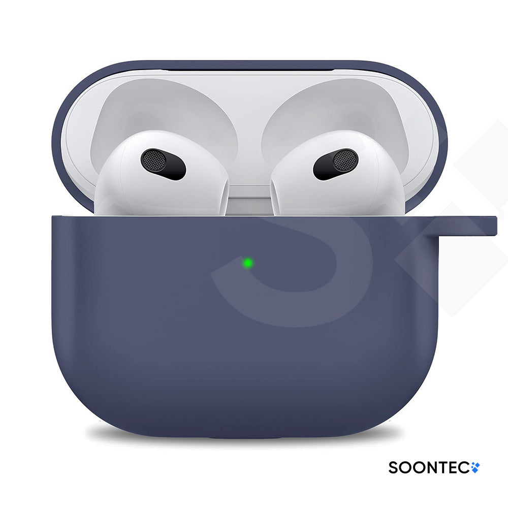 SOONTEC Schutzhülle für Apple AirPods 3 mit Karabiner Ring aus stoßfestem Silikon in Dunkelblau, passgenau für das MagSafe Ladecase der 3. Generation.