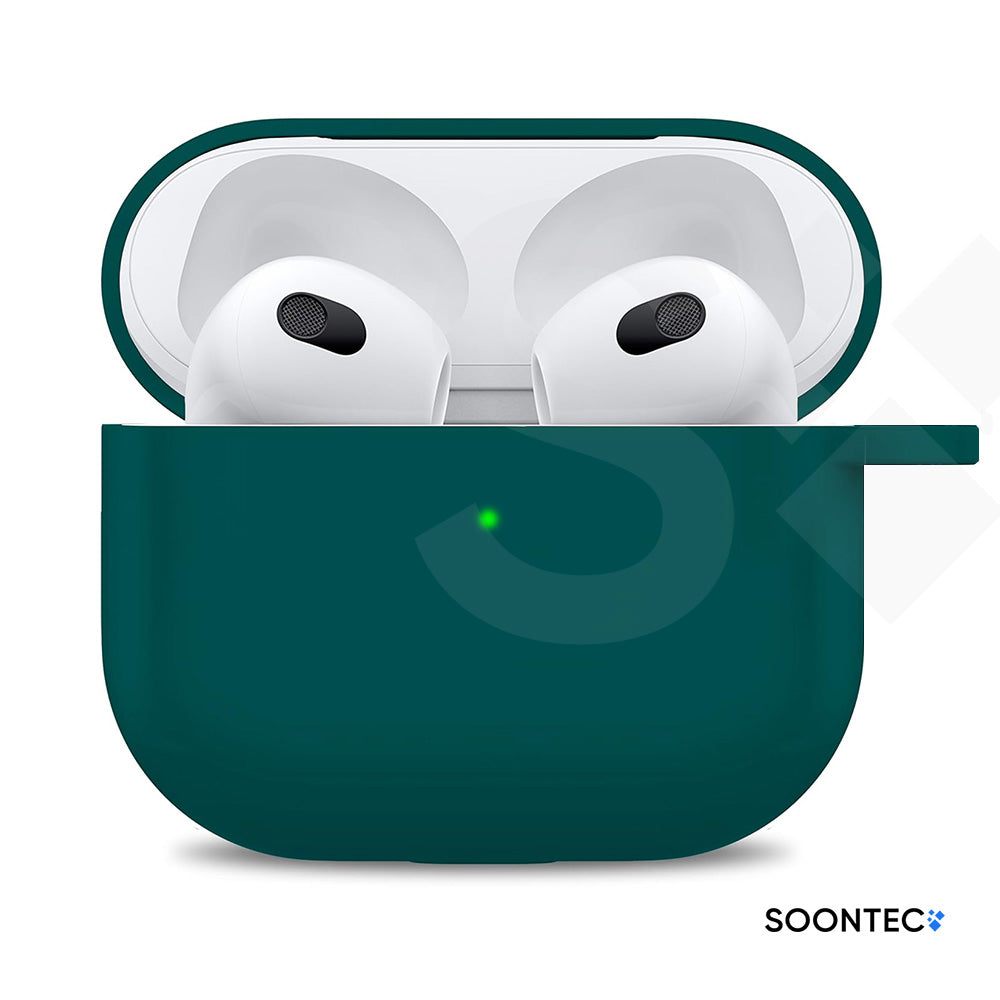SOONTEC Schutzhülle für Apple AirPods 3 mit Karabiner Ring aus stoßfestem Silikon in Grün, passgenau für das MagSafe Ladecase der 3. Generation.