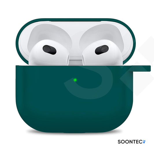 SOONTEC Schutzhülle für Apple AirPods 3 mit Karabiner Ring aus stoßfestem Silikon in Grün, passgenau für das MagSafe Ladecase der 3. Generation.