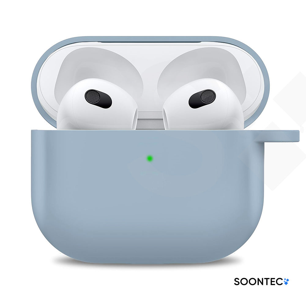 SOONTEC Schutzhülle für Apple AirPods 3 mit Karabiner Ring aus stoßfestem Silikon in Himmelblau, passgenau für das MagSafe Ladecase der 3. Generation.