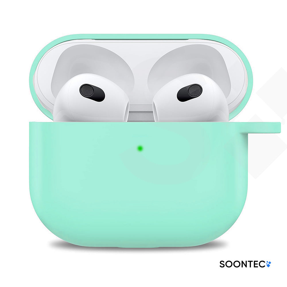 SOONTEC Schutzhülle für Apple AirPods 3 mit Karabiner Ring aus stoßfestem Silikon in Minzgrün, passgenau für das MagSafe Ladecase der 3. Generation