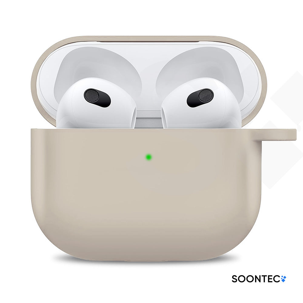 SOONTEC Schutzhülle für Apple AirPods 3 mit Karabiner Ring aus stoßfestem Silikon in Sternenlicht, passgenau für das MagSafe Ladecase der 3. Generation.