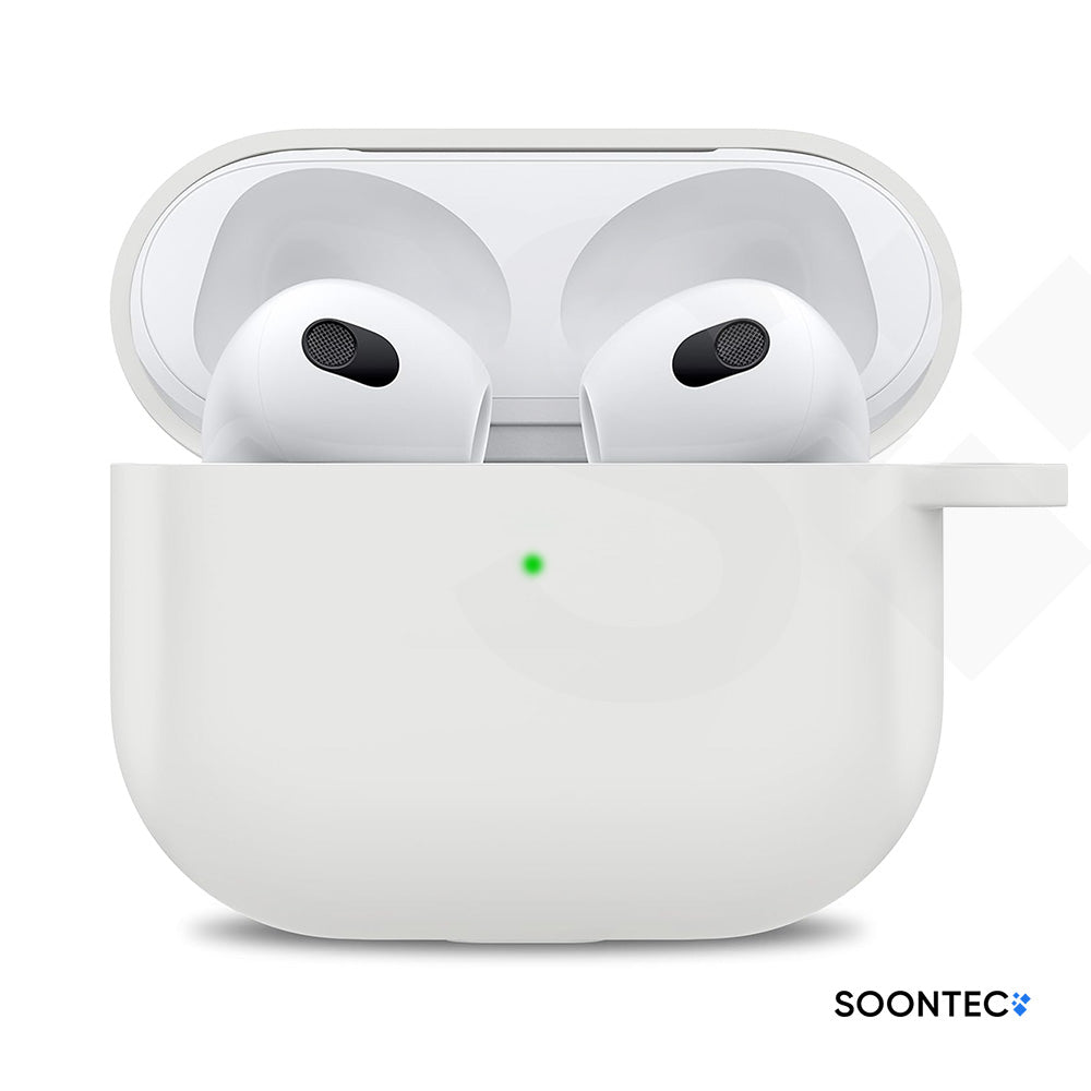 SOONTEC Schutzhülle für Apple AirPods 3 mit Karabiner Ring aus stoßfestem Silikon in Transparent, passgenau für das MagSafe Ladecase der 3. Generation.
