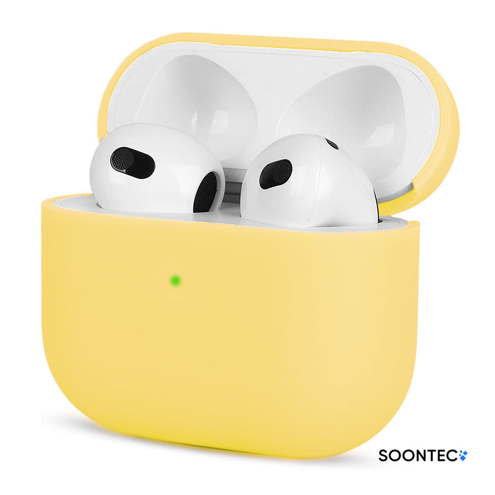 SOONTEC Schutzhülle für Apple AirPods 3 aus stoßfestem Silikon in Gelb, passgenau für das MagSafe Ladecase der 3. Generation.