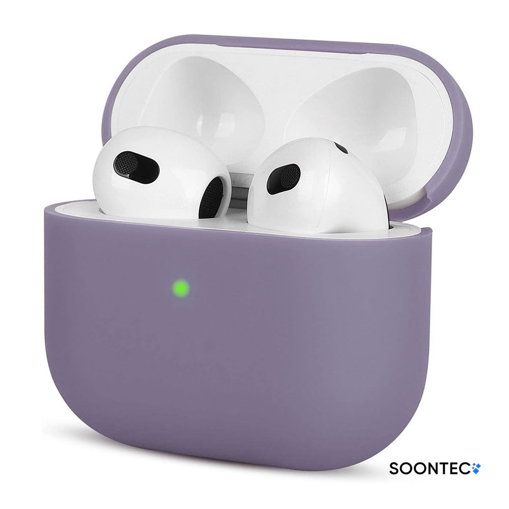 SOONTEC Schutzhülle für Apple AirPods 3 aus stoßfestem Silikon in Lavendel, passgenau für das MagSafe Ladecase der 3. Generation.