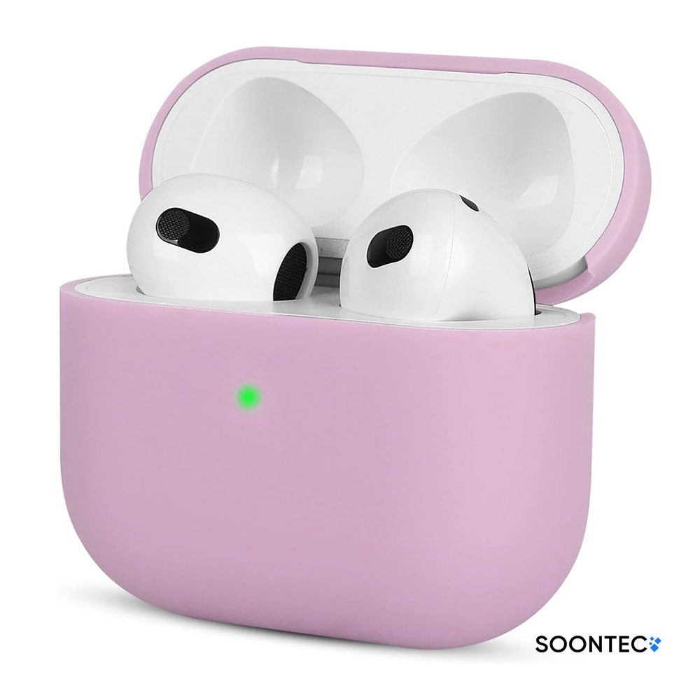 SOONTEC Schutzhülle für Apple AirPods 3 aus stoßfestem Silikon in Lila, passgenau für das MagSafe Ladecase der 3. Generation.