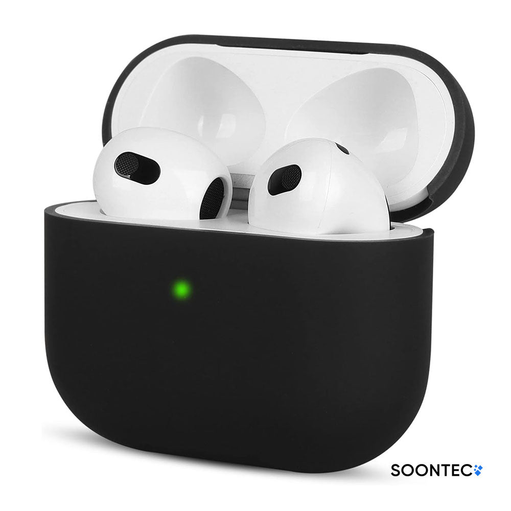 SOONTEC Schutzhülle für Apple AirPods 3 aus stoßfestem Silikon in Schwarz, passgenau für das MagSafe Ladecase der 3. Generation.