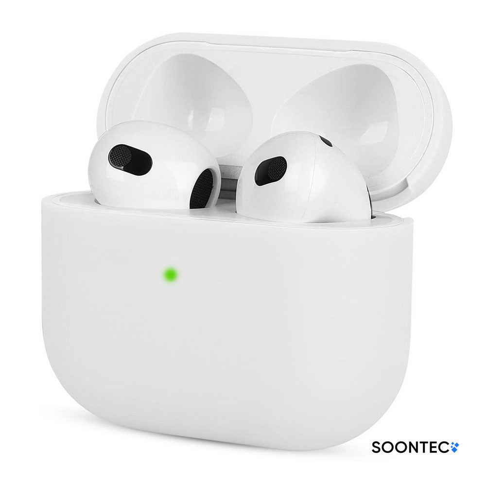 SOONTEC Schutzhülle für Apple AirPods 3 aus stoßfestem Silikon in Transparent, passgenau für das MagSafe Ladecase der 3. Generation.