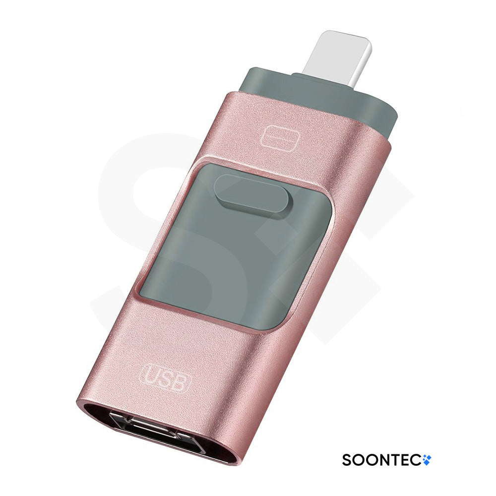 SOONTEC 3 in 1 USB 3.0 Stick mit Lightning, Micro-USB und USB-A Anschluss in Rosa