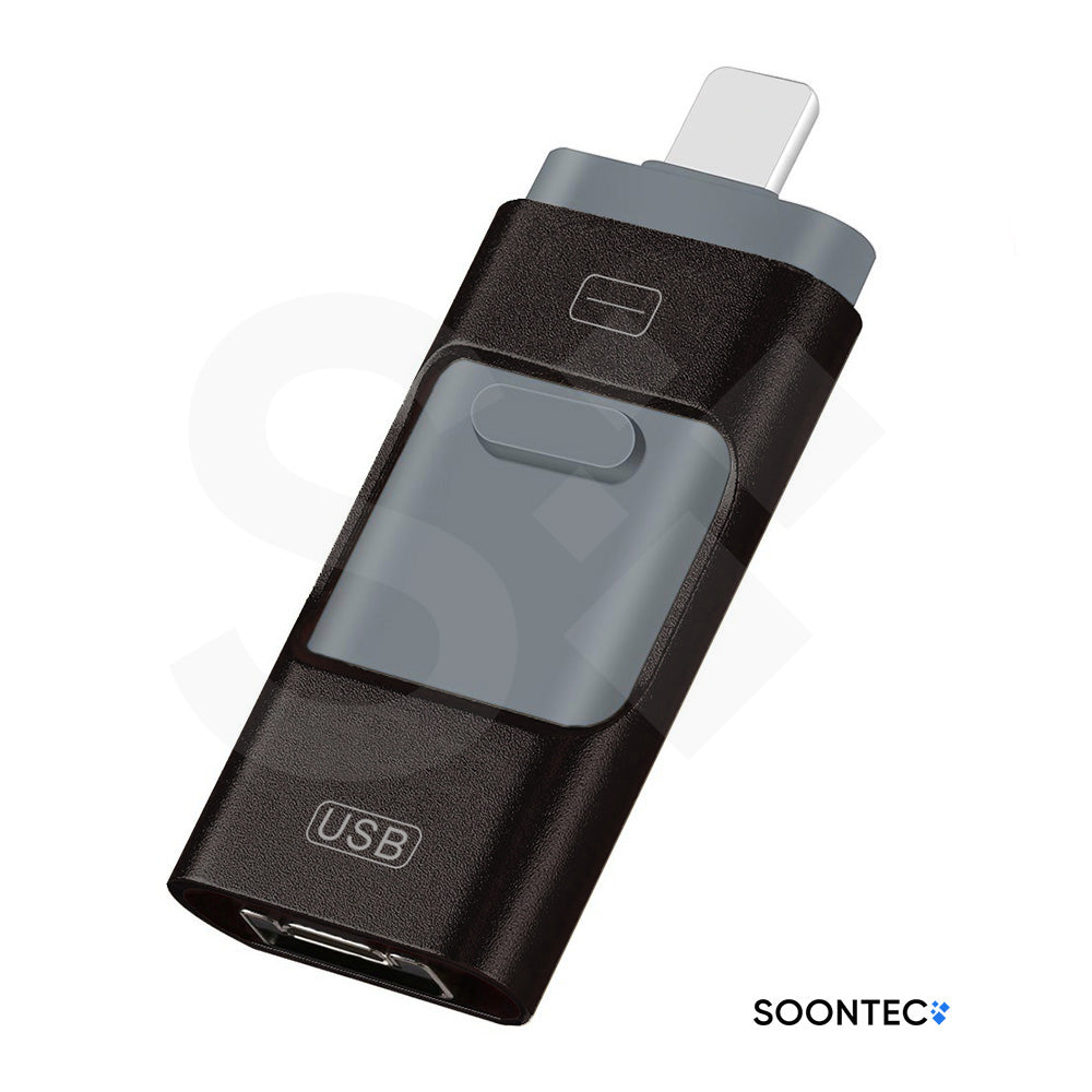 SOONTEC 3 in 1 USB 3.0 Stick mit Lightning, Micro-USB und USB-A Anschluss in Schwarz